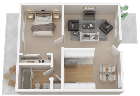 One-Bedroom Floor Plan with 540 Sq. Ft. at 1038 On Second, Lafayette, CA 94549